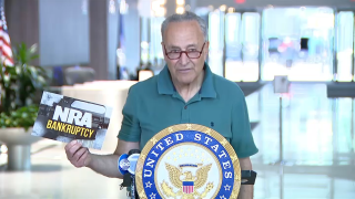 Sen. Chuck Schumer, speaking to reporters Sunday, highlighted a $2 million advertising blitz the NRA announced in April.