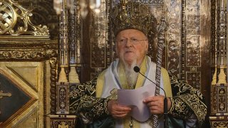 Current archbishop of Constantinople and Ecumenical Patriarch Bartholomew I of Constantinople serves the service at the principal Eastern Orthodox St. George's Cathedral in Istanbul, Turkey, Nov. 30, 2020.