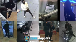 Surveillance images from across Manhattan capture the man suspected of trying to rob 15 victims at knifepoint.