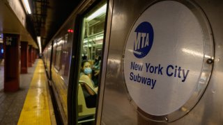 MTA logo displayed on the side of a subway train