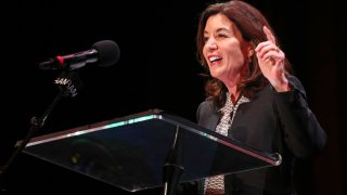 ny gov. kathy hochul at a podium