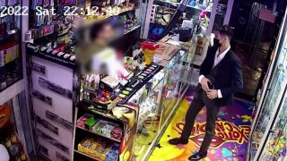 A suspected armed robbery is caught on video stealing cash and electronics from a bodega in New York City's East Village.