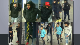 A group of alleged suspects in a violent subway beating identified in photos by the NYPD.
