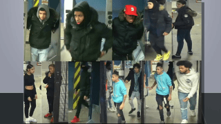 A group of alleged suspects in a violent subway beating identified in photos by the NYPD.