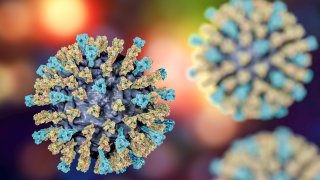 Ilustración informática de una partícula del virus del sarampión.