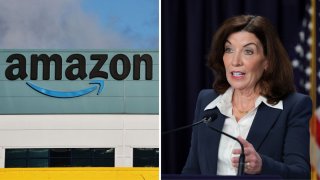 Getty Images Split Screen Amazon Warehouse Generic NY Governor Kathy Hochul