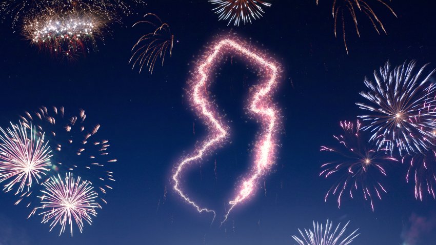 Outline of New Jersey with fireworks