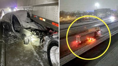 Aterrador video: camión con tráiler aplasta y arrastra a un auto por varias millas