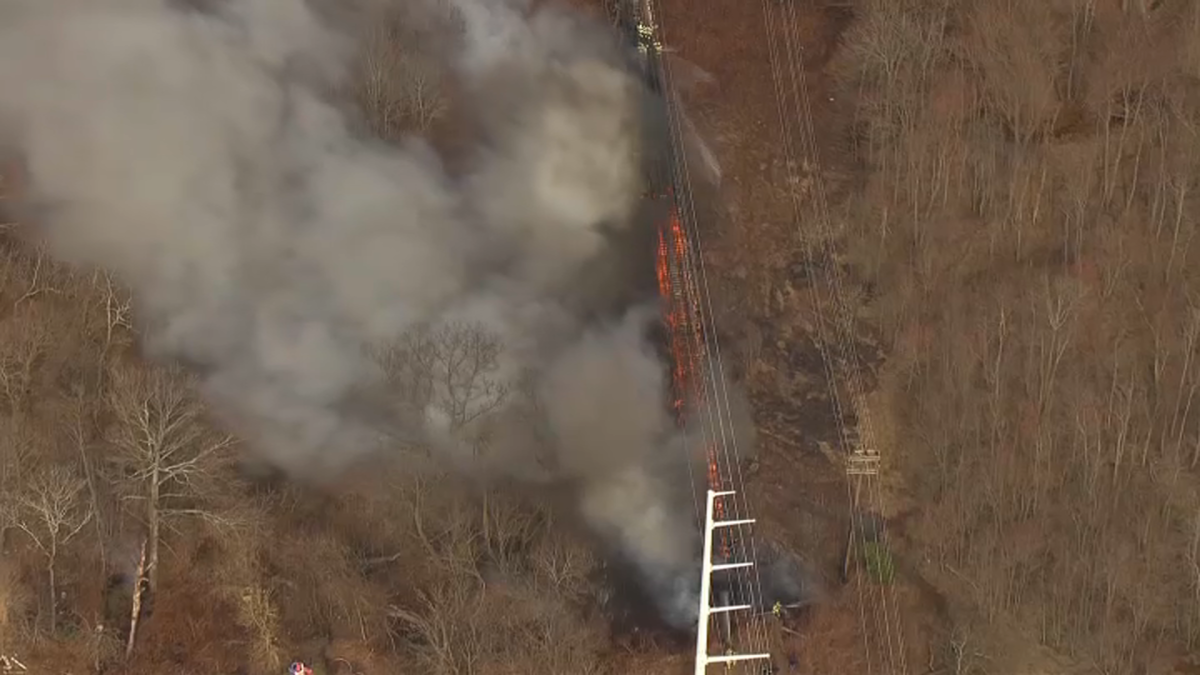 VIDEO: Multiple wildfires break out in New Jersey, consuming old railroad tracks