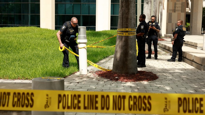 MIAMI, FLORIDA – JUNE 12:  Department of Homeland Security police place, ‘police line do not cross’, tape in front of the Wilkie D. Ferguson Jr. United States Federal Courthouse where former President Donald Trump is scheduled to appear on June 12, 2023 in Miami, Florida. A federal grand jury has indicted Trump as part of special counsel Jack Smith’s investigation into Trump’s handling of classified documents and will report to the federal courthouse on Tuesday.  (Photo by Joe Raedle/Getty Images)