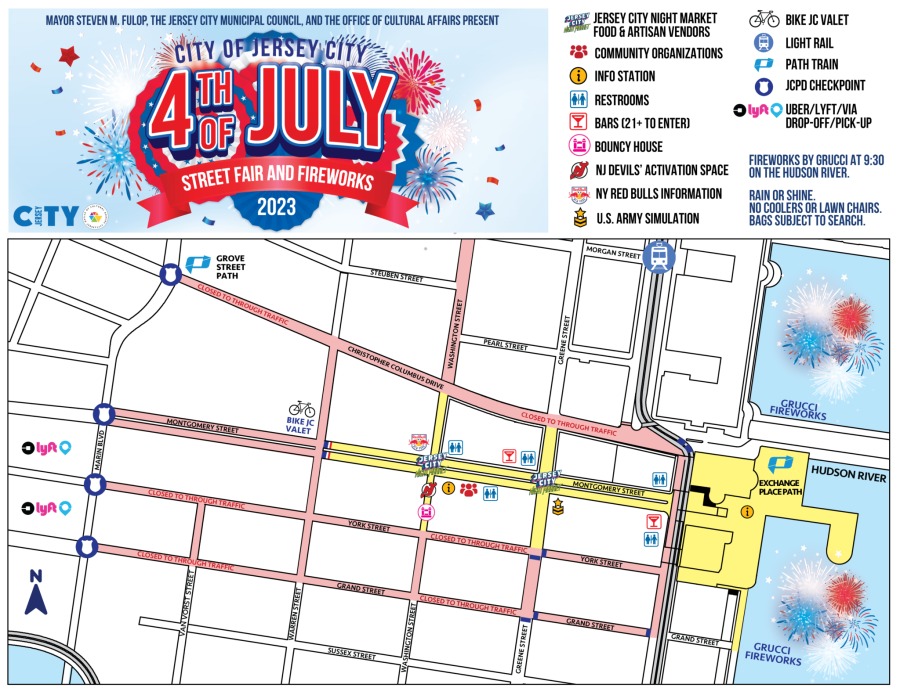 Street closure map for Jersey City fireworks show