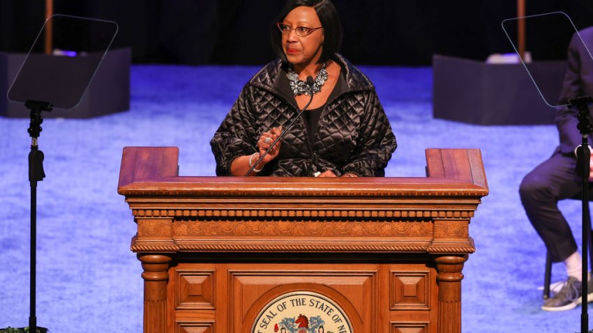 NEW JERSEY, USA – JANUARY 18: Lt. Gov. Sheila Y. Oliver sworn in as the 2nd Lieutenant Governor of the State of New Jersey at War Memorial Building in Trenton, New Jersey, United States on January 18, 2022. (Photo by Tayfun Coskun/Anadolu Agency via Getty Images)