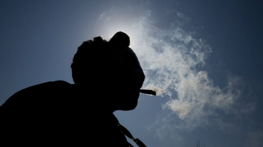 NEW YORK, NEW YORK – APRIL 20: A man smokes a marijuana cigarette at Washington Square Park on April 20, 2023 in New York City. The annual 4/20 is known in cannabis culture as Cannabis Day or Weed Day and is marked by cannabis smokers from all over the world. (Photo by Leonardo Munoz/VIEWpress)