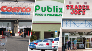 Fotos de los supermercados Costco, Publix y Trader Joe's.