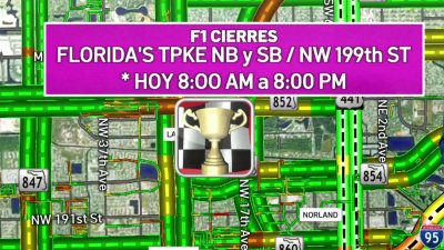 Cierres de calles y avenidas por carrera de Fórmula 1 en Miami Gardens