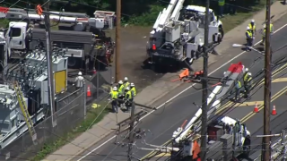 Crews work to restore power to Sayreville residents following a morning fire at a substation.