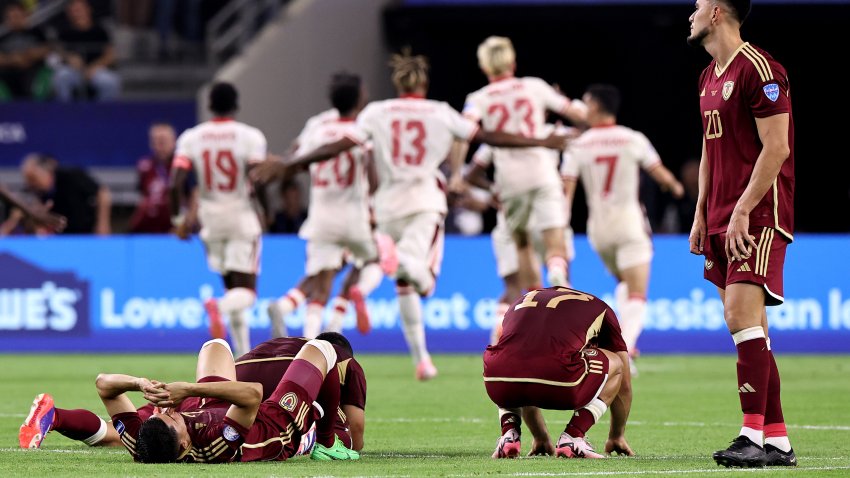 ARLINGTON, TEXAS – JULY 05: Players of Venezuela react after a defeat in the CONMEBOL Copa America 2024 quarter-final match between Venezuela and Canada at AT&T Stadium on July 05, 2024 in Arlington, Texas. (Photo by Omar Vega/Getty Images)