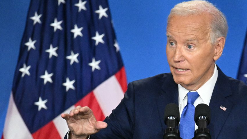 US President Joe Biden speaks during a press conference at the close of the 75th NATO Summit at the Walter E. Washington Convention Center in Washington, DC on July 11, 2024. (Photo by Mandel NGAN / AFP) (Photo by MANDEL NGAN/AFP via Getty Images)