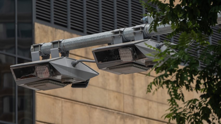 E-ZPass readers and license plate-scanning cameras over 42nd Street in New York, US, on Wednesday, June 5, 2024. New York Governor Kathy Hochul has indefinitely postponed a plan to charge motorists driving into much of Manhattan, upending an initiative that was slated to kick in at the end of the month.