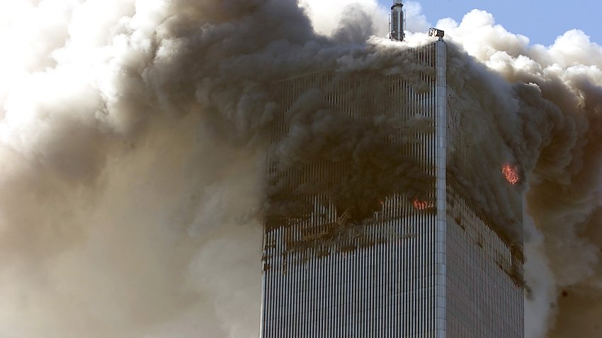 394263 14: (PUERTO RICO OUT) (FILE PHOTO) The north tower of the World Trade Center burns after s hijacked airplane hit it September 11, 2001 in New York City. Almost two years after the September 11 attack on the World Trade Center, the New York Port Authority is releasing transcripts on August 28, 2003 of emergency calls made from inside the twin towers.(Photo by Jose Jimenez/Primera Hora/Getty Images)