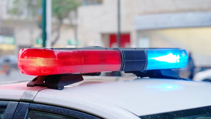 Close-up of the blue and red lights on top of a police vehicle