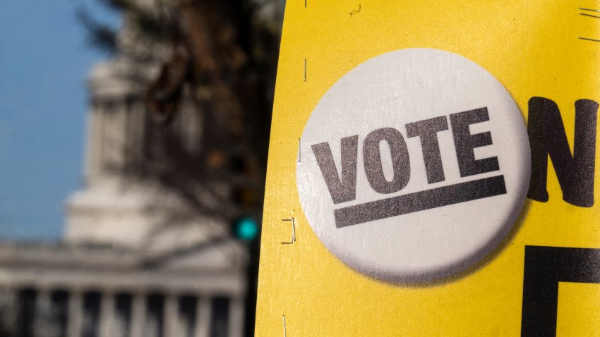 UNITED STATES – NOVEMBER 8: A Vote sign is seen East Capitol Street on Election Day in the Capitol Hill neighborhood of Washington, D.C., on Tuesday, November 8, 2022. (Tom Williams/CQ-Roll Call, Inc via Getty Images)