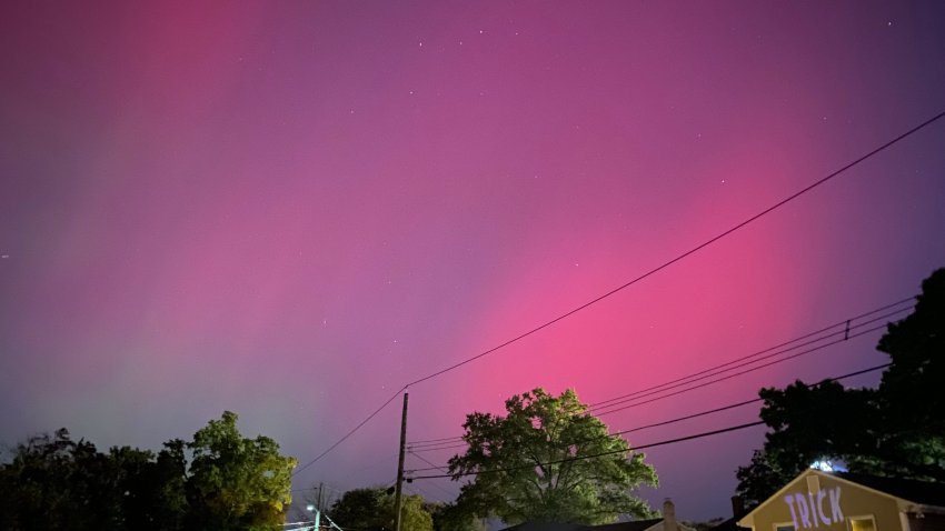 The northern lights visible over Oradell, NJ on Thursday, Oct. 10, 2024.