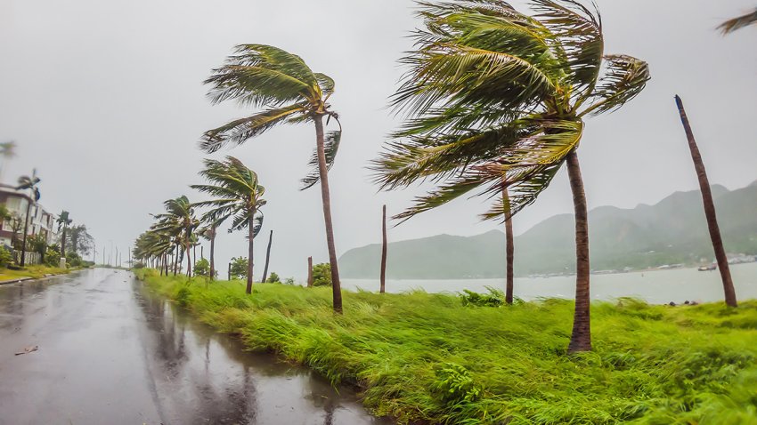 Tropical storm, heavy rain and high winds in tropical climates