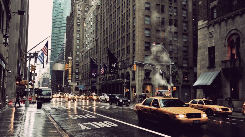 Heavy rain in New York city.