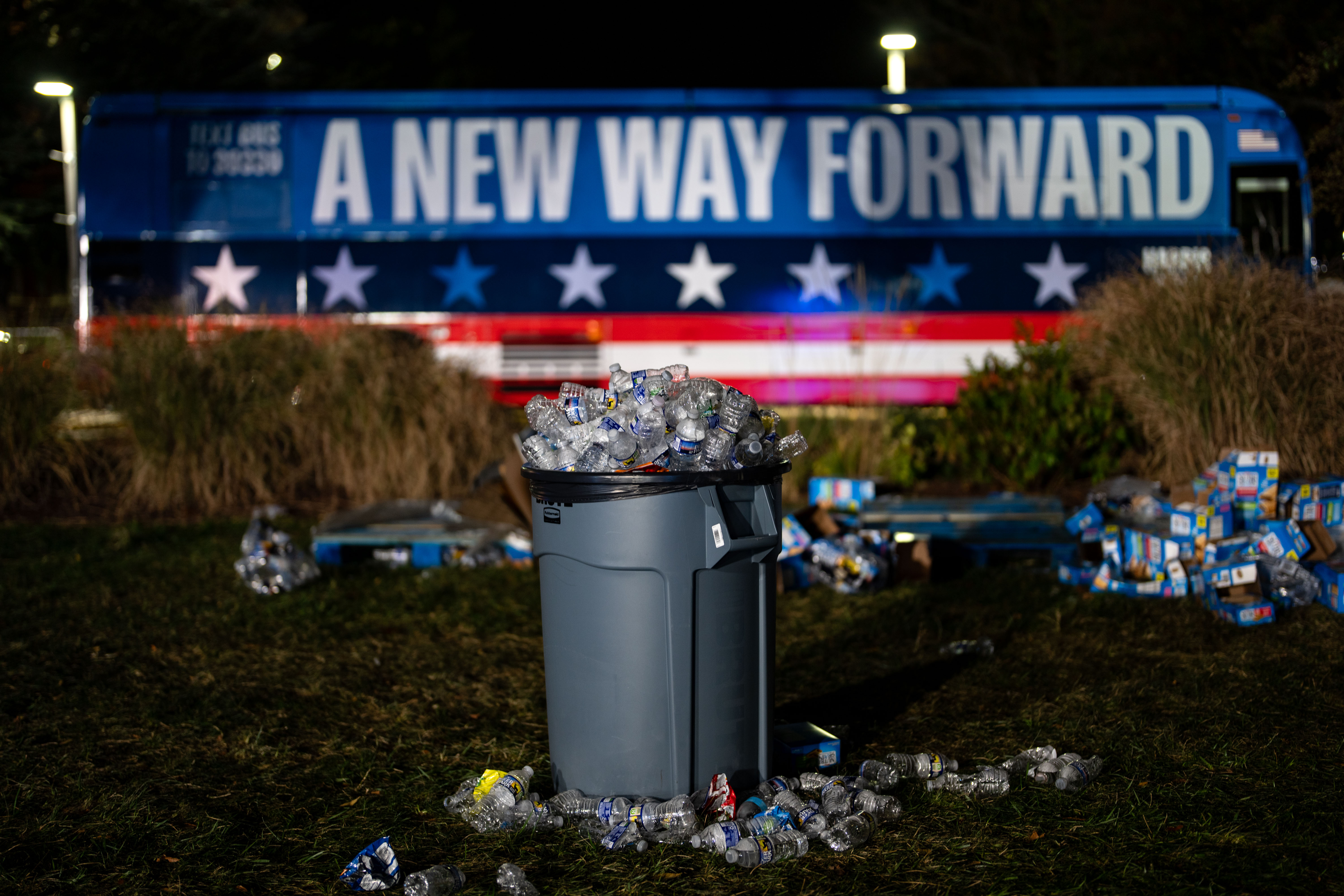 WASHINGTON, DC – NOVEMBER 06: Chairs and trash sit in an empty field after the election night watch party for Democratic presidential nominee, U.S. Vice President Kamala Harris at Howard University on November 06, 2024 in Wshington, DC. Americans cast their ballots today in the presidential race between Republican nominee former President Donald Trump and Vice President Kamala Harris, as well as multiple state elections that will determine the balance of power in Congress. (Kent Nishimura/Getty Images)