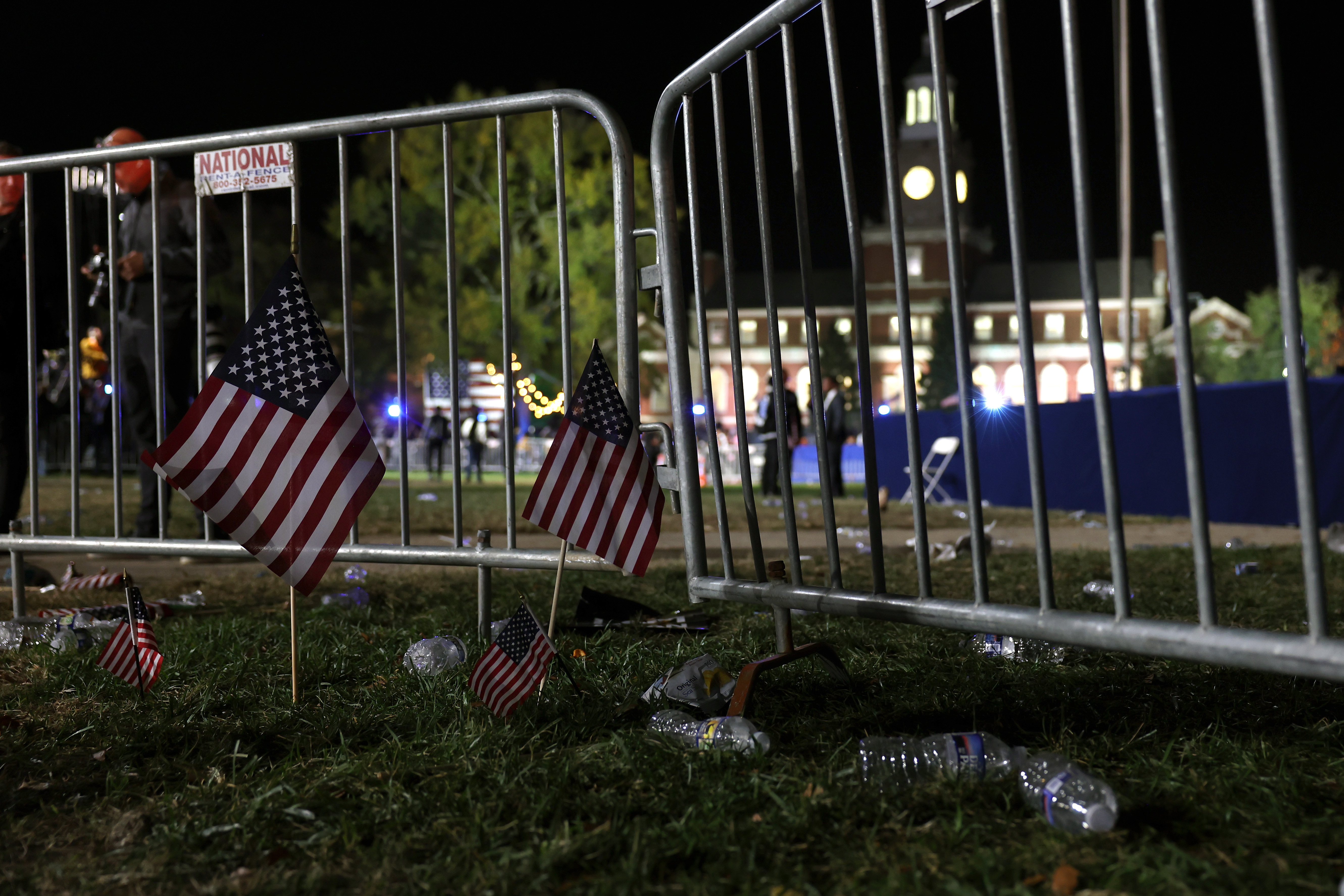 WASHINGTON, DC – NOVEMBER 05: Garbage is left behind as supporters depart an election night watch party for Democratic presidential nominee, U.S. Vice President Kamala Harris at Howard University on November 05, 2024 in Washington, DC. Americans cast their ballots today in the presidential race between Republican nominee former President Donald Trump and Vice President Kamala Harris, as well as multiple state elections that will determine the balance of power in Congress.   (Photo by Justin Sullivan/Getty Images)