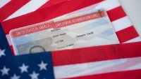 Employment Authorization card on USA Flag surface. Close up view.