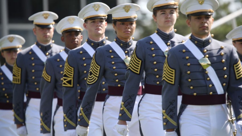 WEST POINT, NEW YORK – MAY 27: Cadets walk into Michie Stadium during West Point’s graduation ceremony on May 27, 2023 in West Point, New York. (Photo by Spencer Platt/Getty Images)