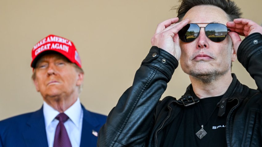 BROWNSVILLE, TEXAS – NOVEMBER 19: U.S. President-elect Donald Trump and Elon Musk watch the launch of the sixth test flight of the SpaceX Starship rocket on November 19, 2024 in Brownsville, Texas. SpaceX’s billionaire owner, Elon Musk, a Trump confidante, has been tapped to lead the new Department of Government Efficiency alongside former presidential candidate Vivek Ramaswamy. (Photo by Brandon Bell/Getty Images)