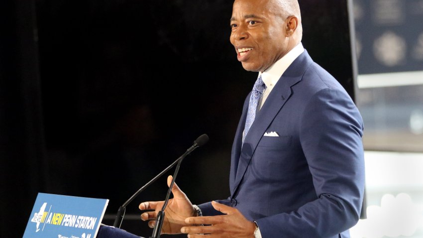 New York City Mayor Eric Adams is shown during a press conference at Moynihan Train Hall as he talks about the future of Penn Station. Thursday, June 9, 2022