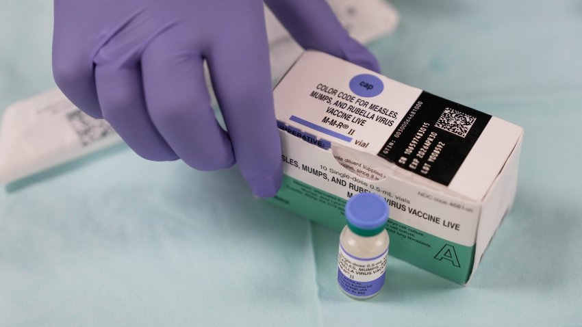 HOUSTON, TEXAS – APRIL 5: A box of biles for Measles Vaccinations offered by Harris Public Health is photographed on Saturday, April 5, 2025 in Houston. (Raquel Natalicchio/Houston Chronicle via Getty Images)