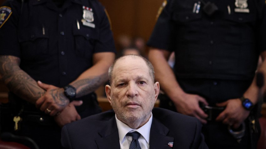 TOPSHOT – Former Hollywood film producer Harvey Weinstein looks on as he appears in Manhattan Criminal Court during the rape and sexual assault trial against him in New York City on April 29, 2025. (Photo by BRENDAN MCDERMID / POOL / AFP) (Photo by BRENDAN MCDERMID/POOL/AFP via Getty Images)