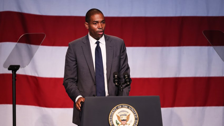 NEW YORK, NEW YORK – JULY 28: Lieutenant Governor Antonio Delgado speaks at the Billie Holiday Theatre in Restoration Plaza on July 28, 2022 in the Bedford-Stuyvesant neighborhood of Brooklyn borough in New York City. Vice President Kamala Harris met with community leaders and made an announcement of the formation of the Economic Opportunity Coalition (EOC), a coalition of 24 companies and foundations that will be investing tens of billions of dollars in underserved communities. She also announced new policy initiatives that will help advance the Biden-Harris istration’s work in ing Community Development Financial Institutions Funds (CDFIs), small businesses, and community infrastructure. Vice President Harris was ed by Lieutenant Governor Delgado, Mayor Eric Adams, SBA  Isabella Guzman, Deputy Commerce Secretary Don Graves, and Department of the Treasury Counselor for Racial Equity Janis Bowdler. (Photo by Michael M. Santiago/Getty Images)