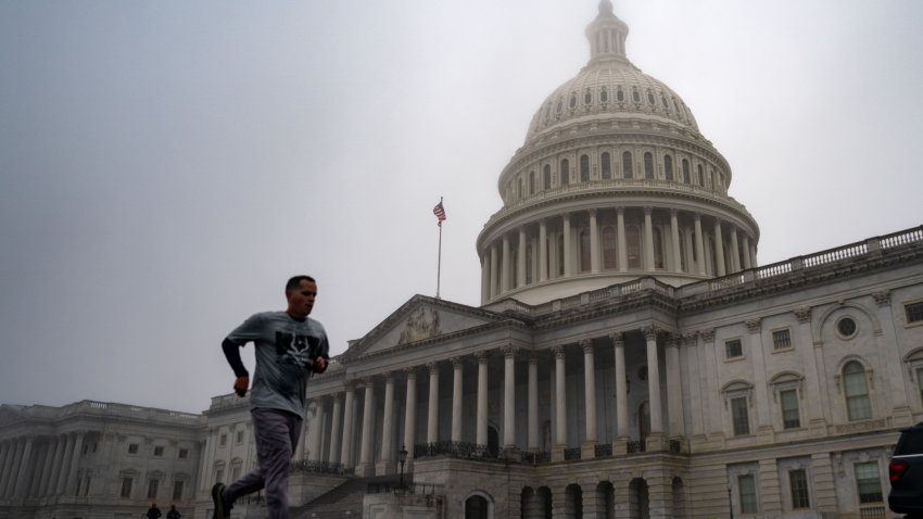 WASHINGTON, DC – DECEMBER 10: Fog hovers over the dome of the U.S. Capitol on December 10, 2024 in Washington, DC. The National Defense Authorization Act, usually gets huge bipartisan margins but there are critics of the bipartisan NDAA deal reached over the weekend on both sides of the aisle. With some democrats urging urging Speaker Johnson to strike a defense bill provision restricting coverage of gender-related medical care for minors. (Kent Nishimura/Getty Images)