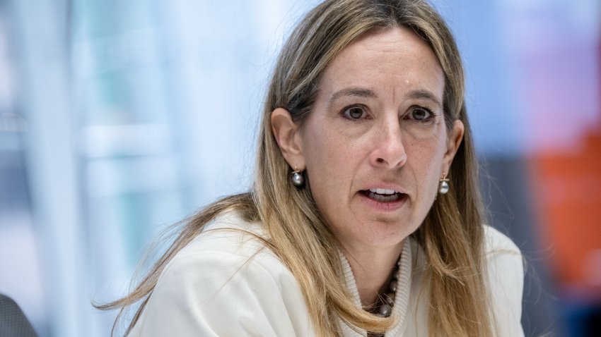 Representative Mikie Sherrill, a Democrat from New Jersey, during an interview in New York, US, on Friday, May 2, 2025. Sherrill, who is also a former federal prosecutor, announced her candidacy last year for New Jersey governor, citing her leadership experience as a US Navy helicopter commander and federal prosecutor. Photographer: Victor J. Blue/Bloomberg via Getty Images