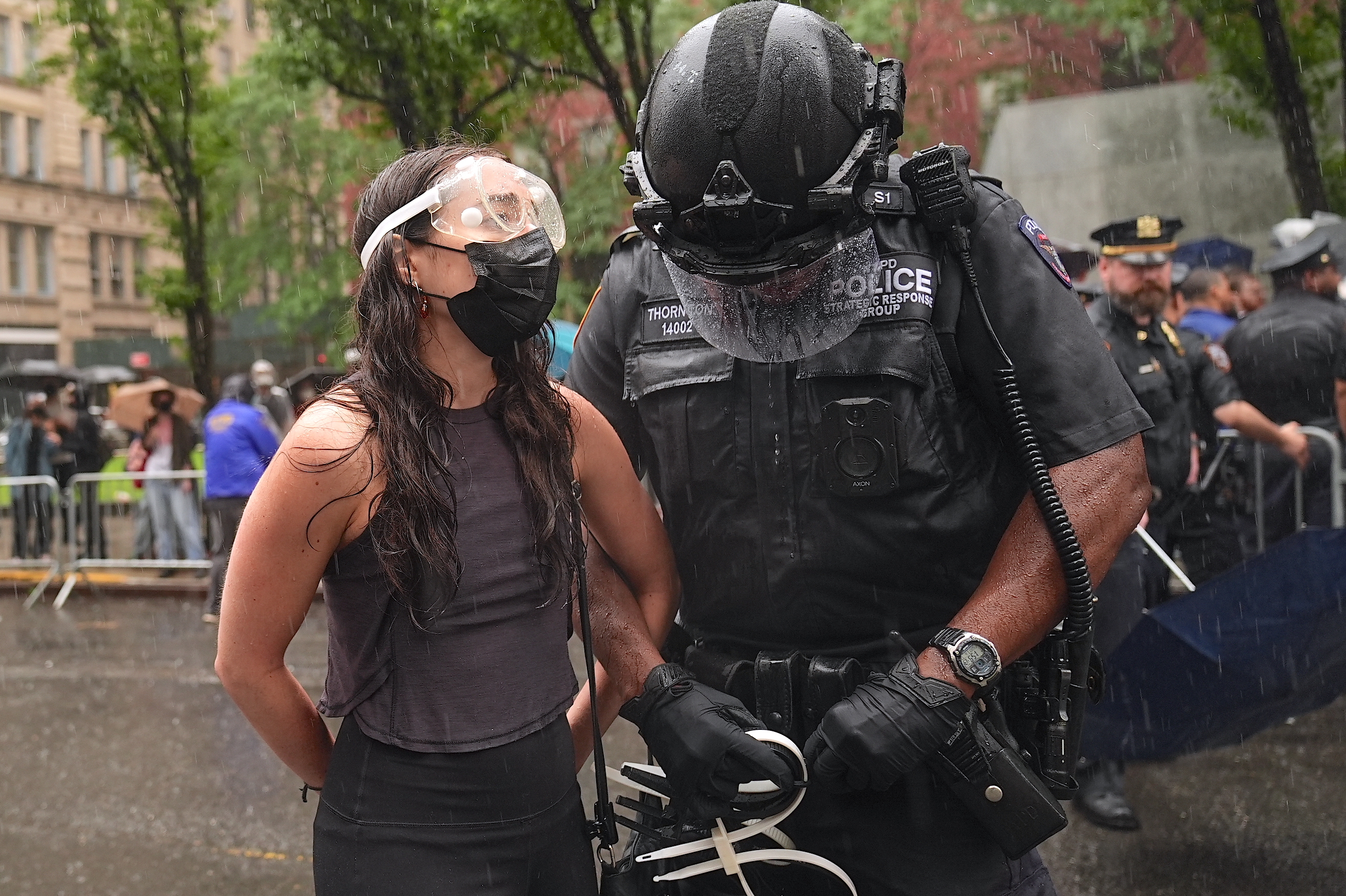 NEW YORK, US - JUNE 7: Police in New York intervened forcefully in a protest held in  of migrants detained by US Immigration and Customs Enforcement (ICE) on Saturday, June 7, detaining several demonstrators and using pepper spray to disperse the crowd. Protesters had gathered in the city center to denounce immigration policies and ongoing detentions. Police moved in when crowds refused to disperse, deploying pepper spray during clashes with demonstrators. Several protesters were injured during the confrontation and were transported to nearby hospitals by ambulance. Protesters called for the protection of migrant rights and an end to ICE detentions. (Photo by Selcuk Acar/Anadolu via Getty Images)