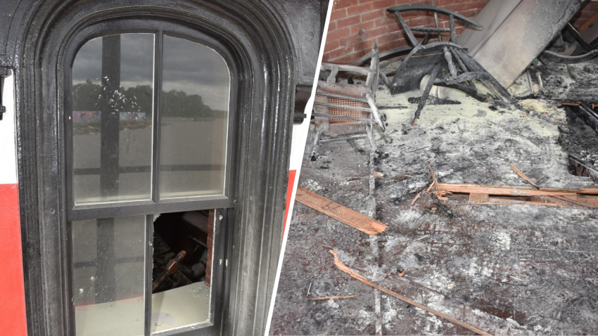 Photos of damage made to historic Tarrytown Lighthouse.