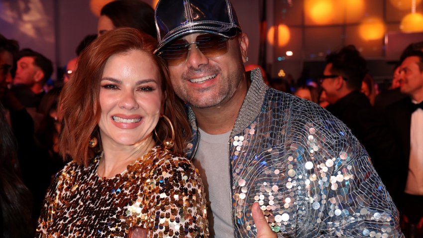 MIAMI, FLORIDA – NOVEMBER 13: (L-R) Yomaira Ortiz Feliciano and Wisin attend the 2024 Latin Recording Academy Person of The Year Honoring Carlos Vives at Miami Beach Convention Center on November 13, 2024 in Miami, Florida. (Photo by Rodrigo Varela/Getty Images for The Latin Recording Academy)