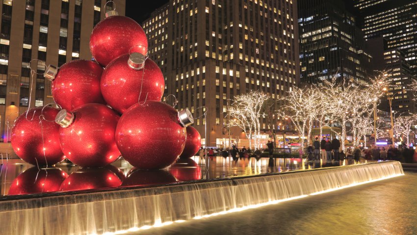 Christmas decoration and lights on 6th Avenue.