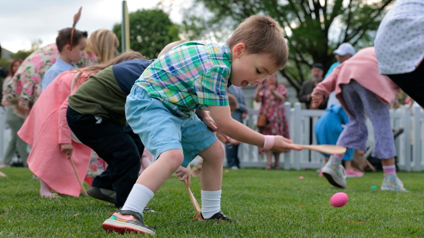 WASHINGTON, DC – APRIL 21: Children participate in the White House Egg Roll on the South Lawn on April 21, 2025 in Washington, DC. The White House is expecting thousands of children and adults to participate in the annual tradition of rolling colored eggs down the White House lawn, which was started by President Rutherford B. Hayes in 1878. (Photo by Anna Moneymaker/Getty Images)