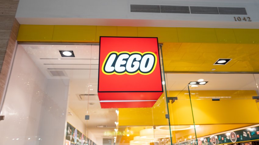 Signage for LEGO store at South Coast Plaza shopping mall, Costa Mesa, California, December 23, 2025. (Photo by Smith Collection/Gado/Getty Images)