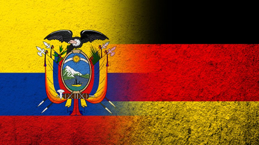 The national flag of Germany with the Republic of Ecuador National flag. Grunge background