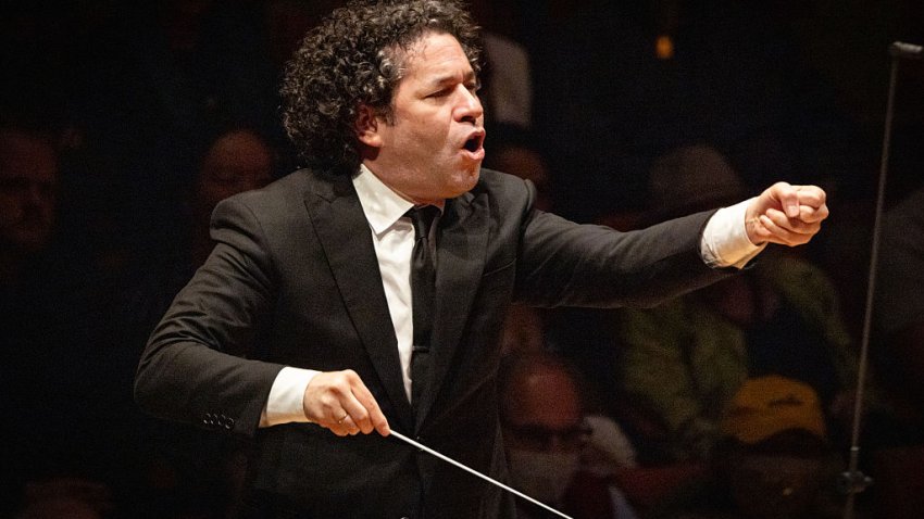 Los Angeles , CA – June 07, 2026 :
Gustavo Dudamel conducts his final concert in Disney Hall as LA Phil music director on Sunday, June 7, 2026 in Los Angeles , CA. 
(Jason Armond / Los Angeles Times via Getty Images)