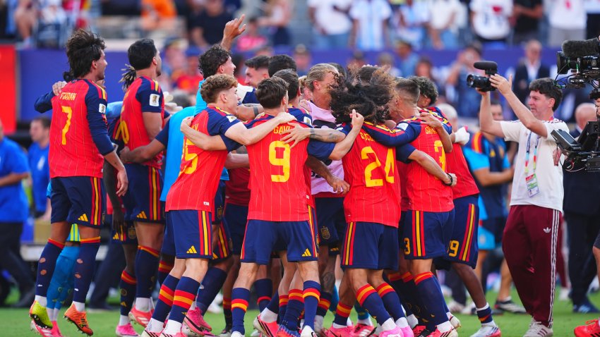 EAST RUTHERFORD, NEW JERSEY – JULY 19: Players of Spain celebrate after the team’s 1-0 victory in the FIFA World Cup 2026 Final match between Spain and Argentina at New York New Jersey Stadium in East Rutherford, New Jersey, USA on July 19, 2026. (Photo by Evrim Aydin/Anadolu via Getty Images)