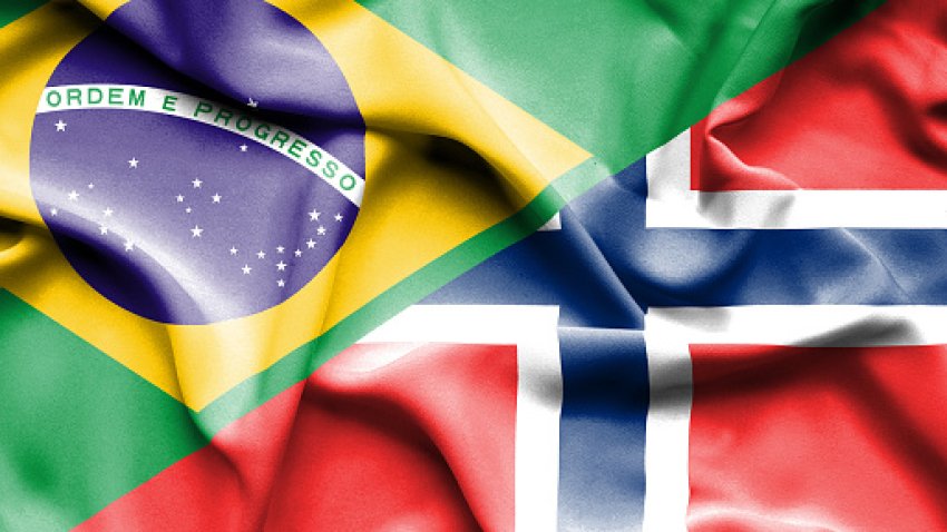 Waving flag of Norway and Brazil